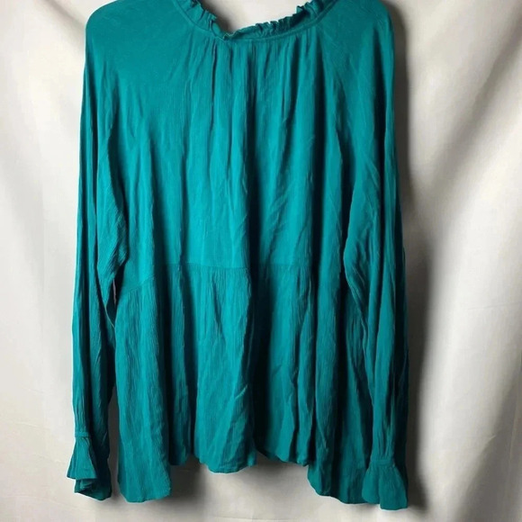 NWT WONDERLY WOMENS SIZE XL TEAL PEASANT WOVEN TOP RUFFLE COLLAR CUFFS - Picture 11 of 12